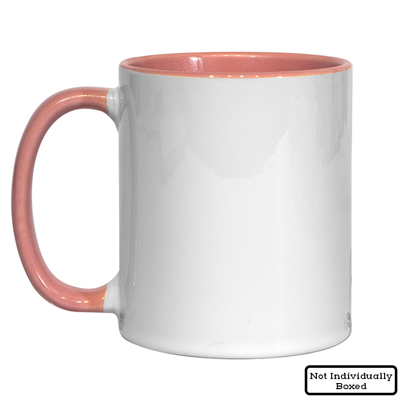 11oz pink inner and handle mugs, 11oz coloured sublimation mugs, coloured mugs, dye sublimation supplies, sublimation blanks, sublimation mugs, 11oz pink mugs