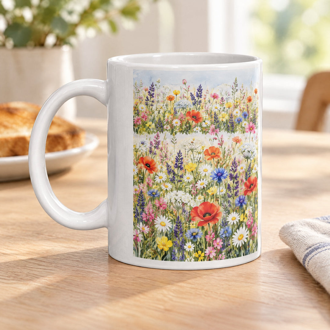 11oz superglaze white sublimation mugs x36 (unboxed) printed with hand-painted wildflower meadow stripes