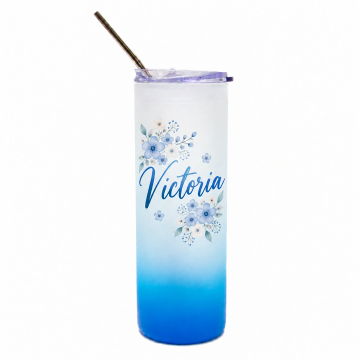 25oz Frosted Light Blue Glass Tumbler with Plastic Lid