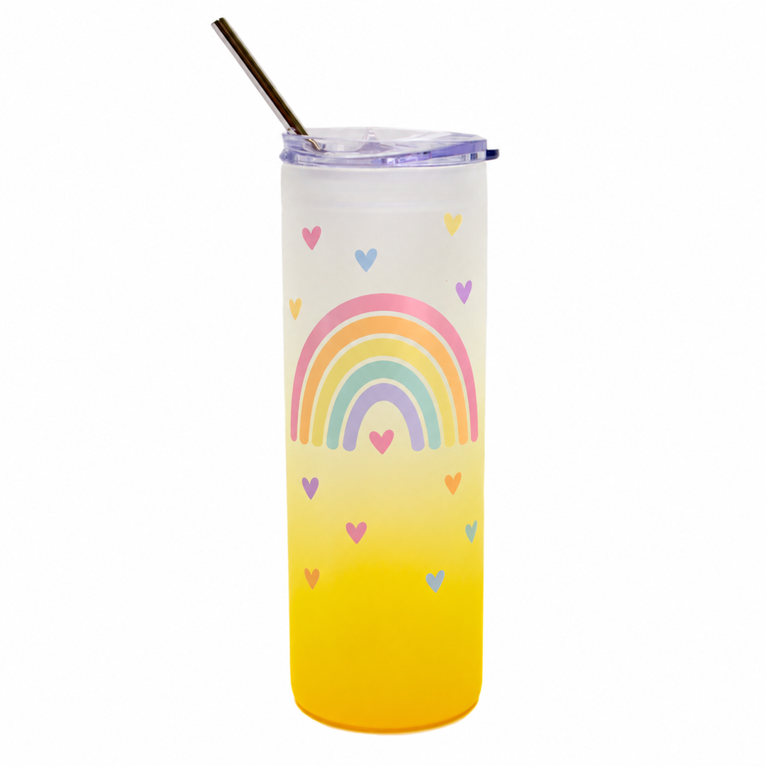 25oz Frosted Yellow Glass Tumbler with Plastic Lid