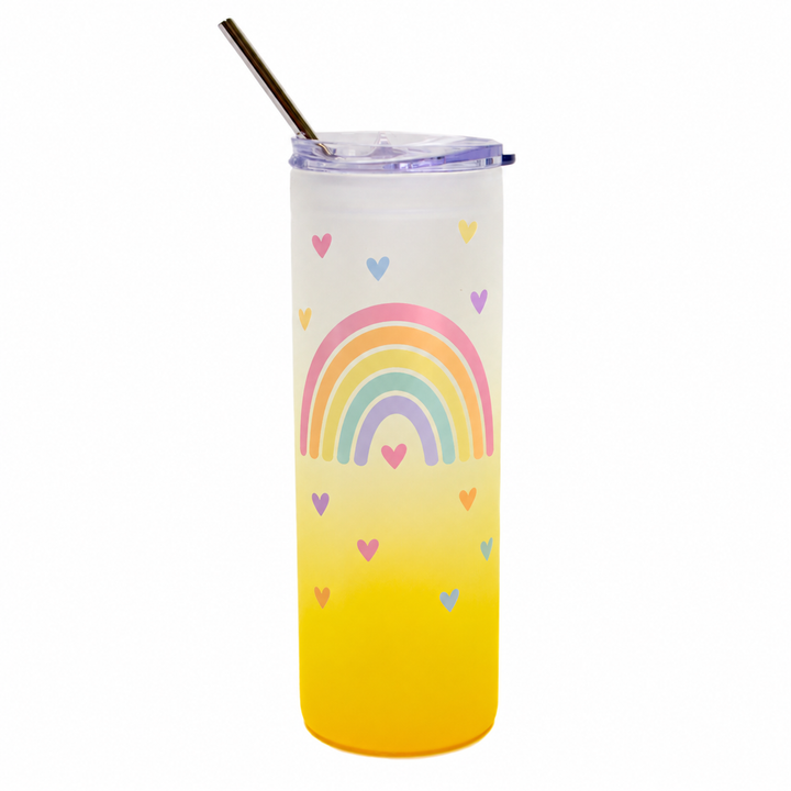 25oz Frosted Yellow Glass Tumbler with Plastic Lid