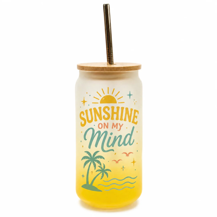 18oz Gradient Yellow Glass Tumbler with Bamboo Lid