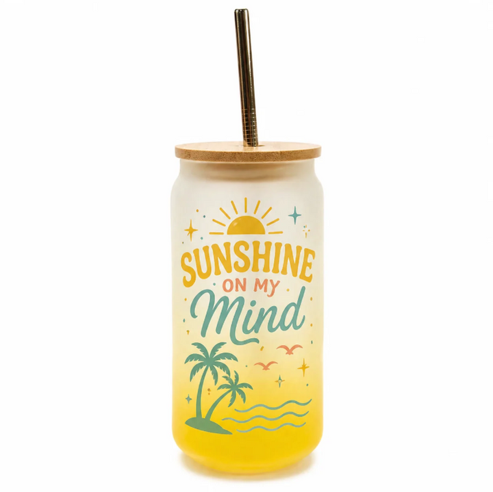 18oz Gradient Yellow Glass Tumbler with Bamboo Lid