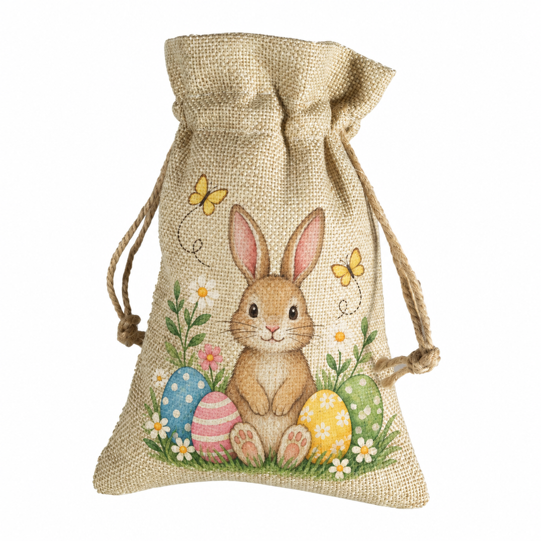 Small Faux Burlap Drawstring Bag