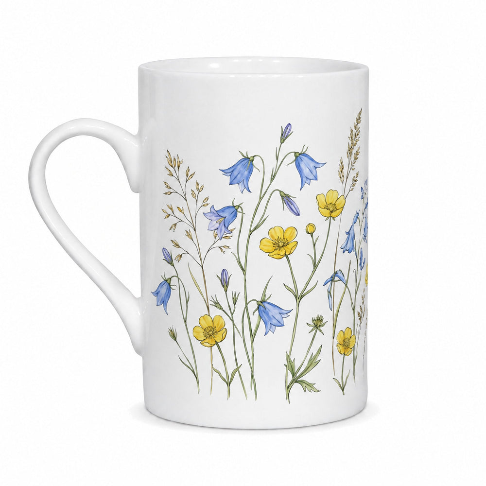 Birmingham fine bone china mugs x36 printed with harebells, buttercups and meadow grasses