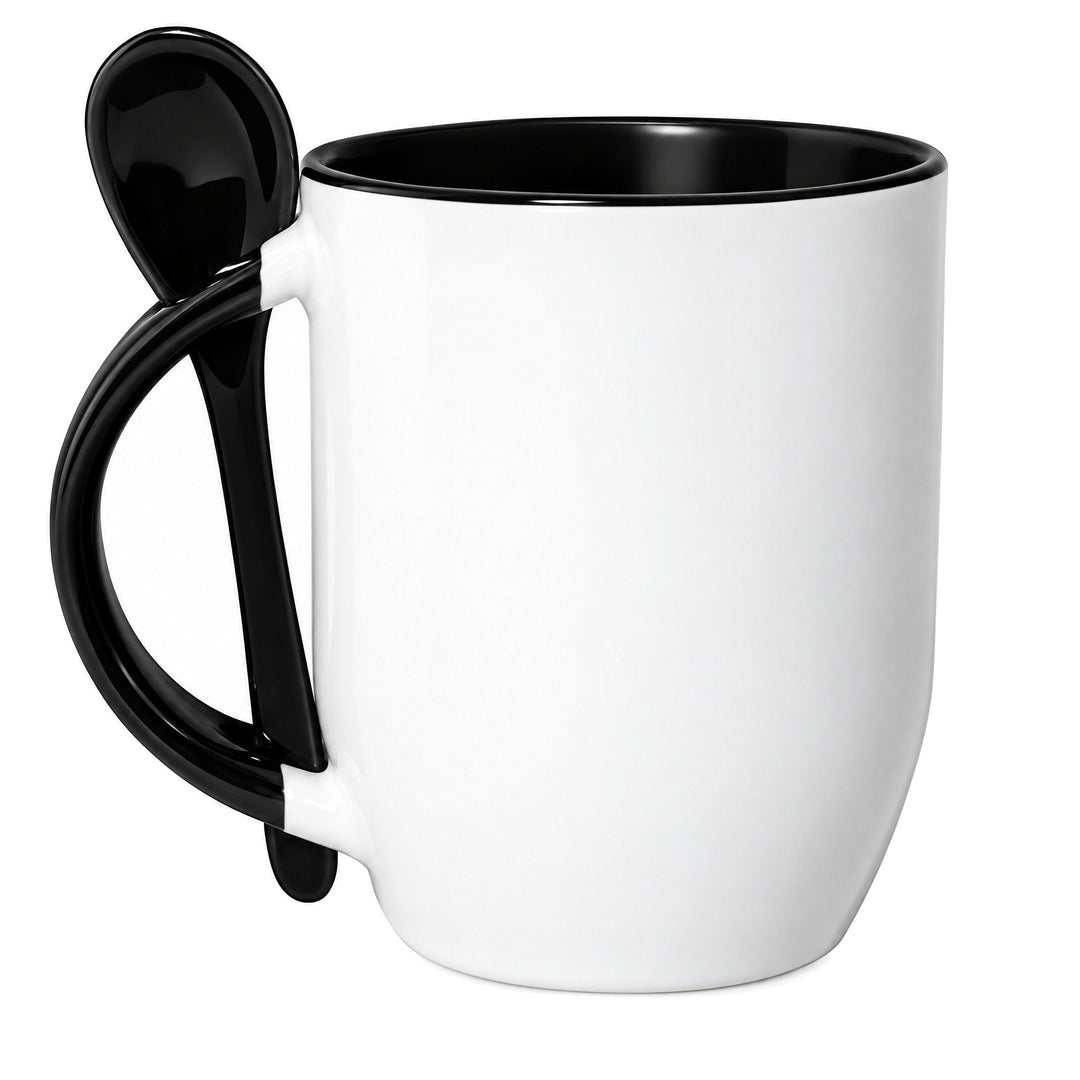 Black two tone sublimation mug with spoon, blank, 11oz