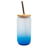 18oz Gradient Light Blue Glass Tumbler with Bamboo Lid