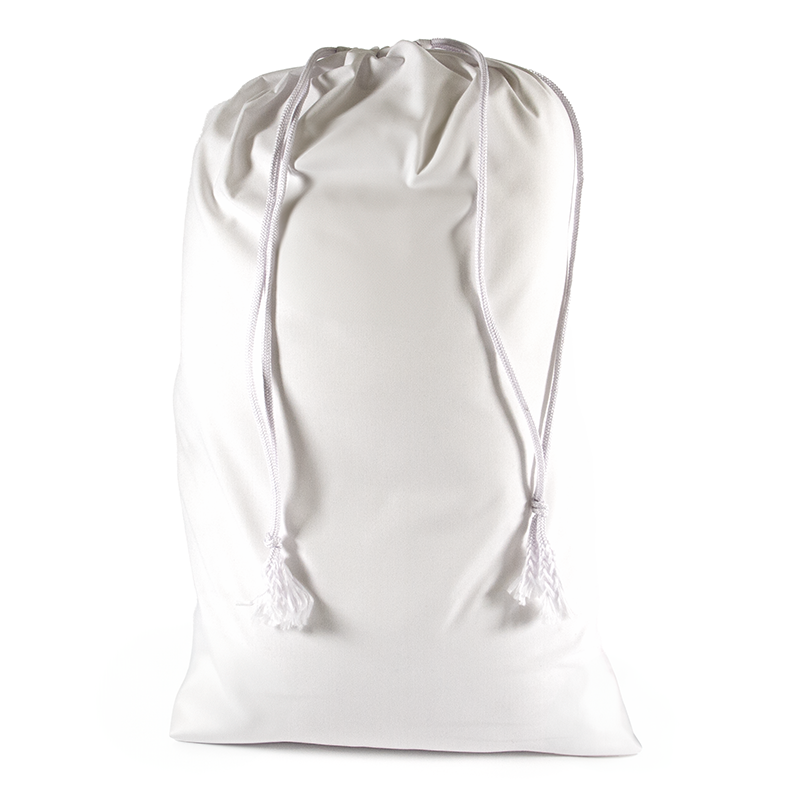 white sublimation polyester sack, sublimation blanks, sublimation sacks, white sublimation sacks, dye sublimation supplies, personalised sacks, personalised bags, dye sublimation