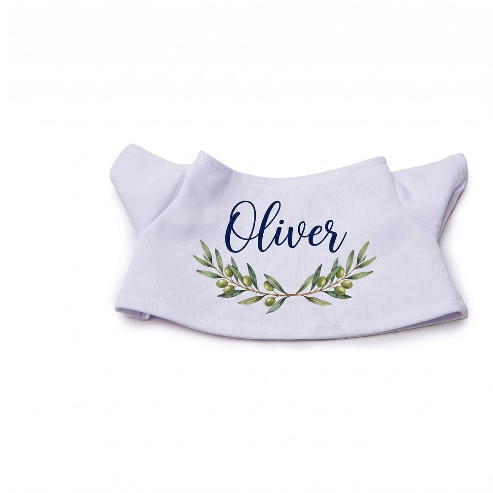 Large sublimation T-shirt for plush toy printed with the name Oliver above an olive branch