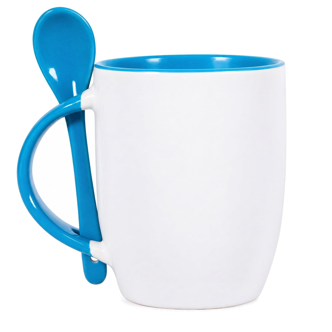 Light blue two tone sublimation mug with spoon, blank, 11oz