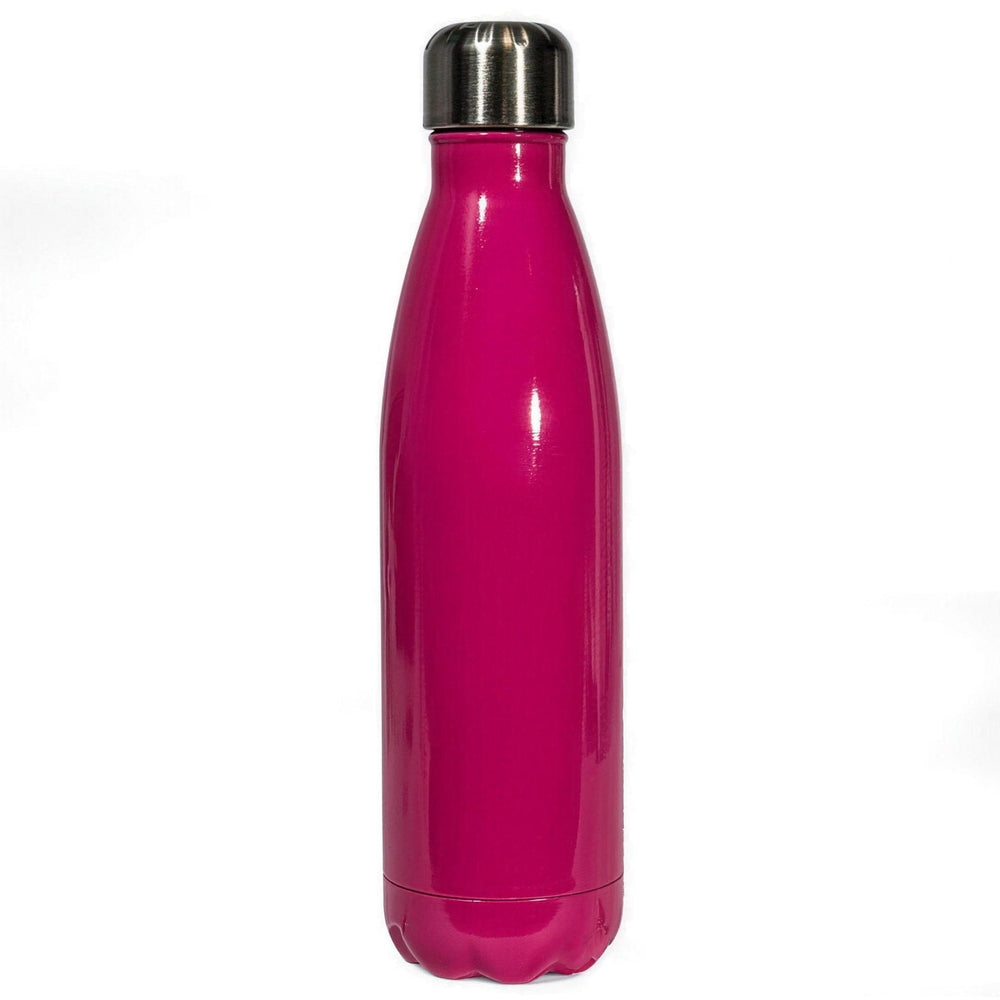 Full colour sublimation bowling bottles in pink with a silver cap