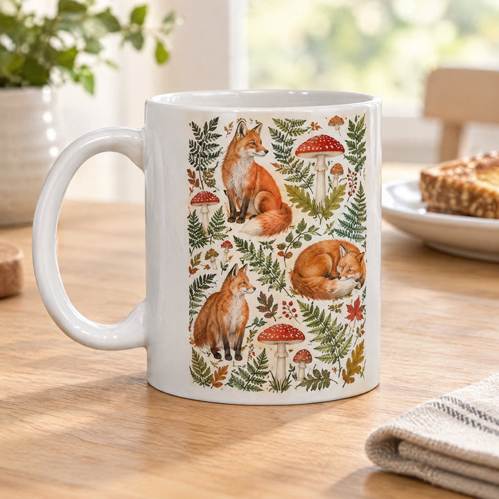 Quarter pallet of 11oz superglaze white sublimation mugs (unboxed) in use, on a wooden kitchen table