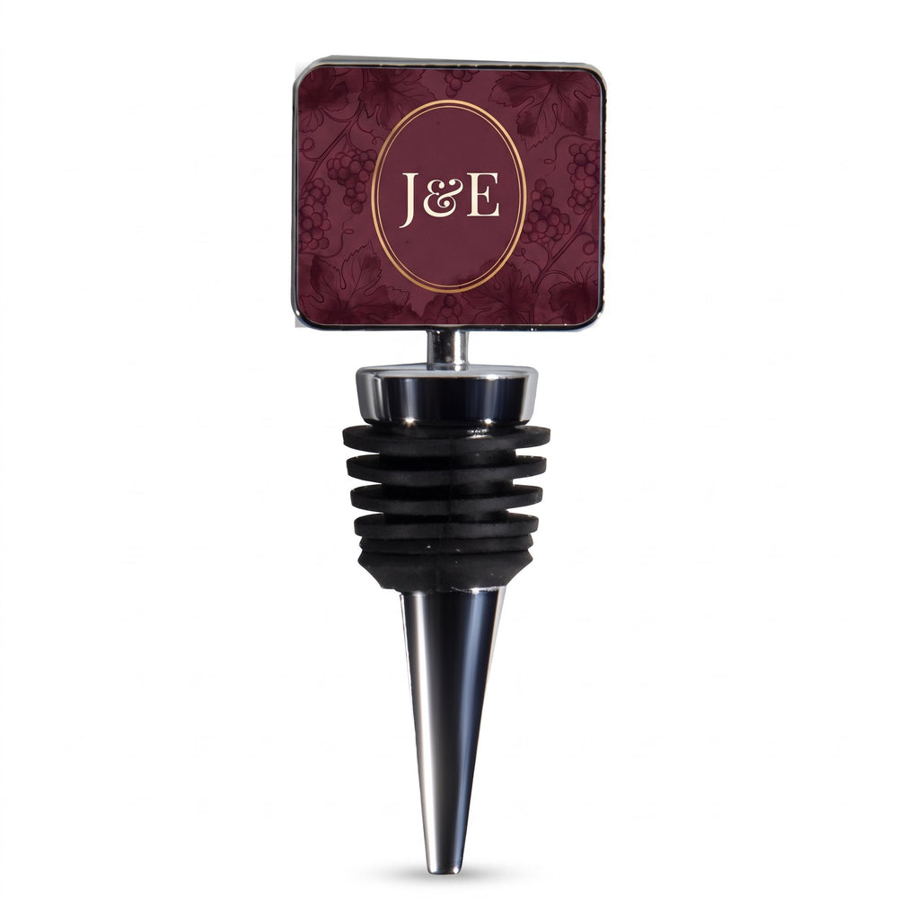 Rectangle wine stopper printed with a hand-printed vine-and-grape pattern