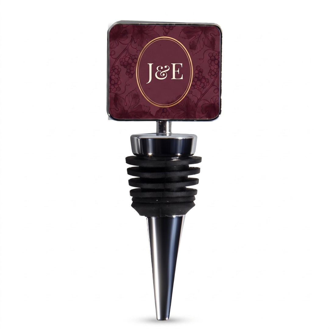 Rectangle wine stopper printed with a hand-printed vine-and-grape pattern