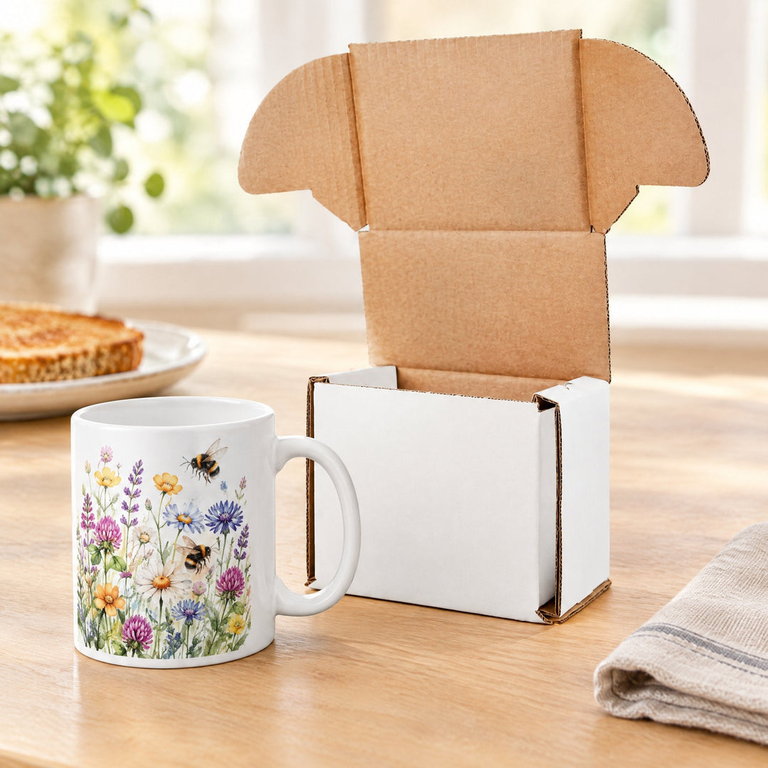 Smash proof mug boxes in use, on a wooden kitchen table