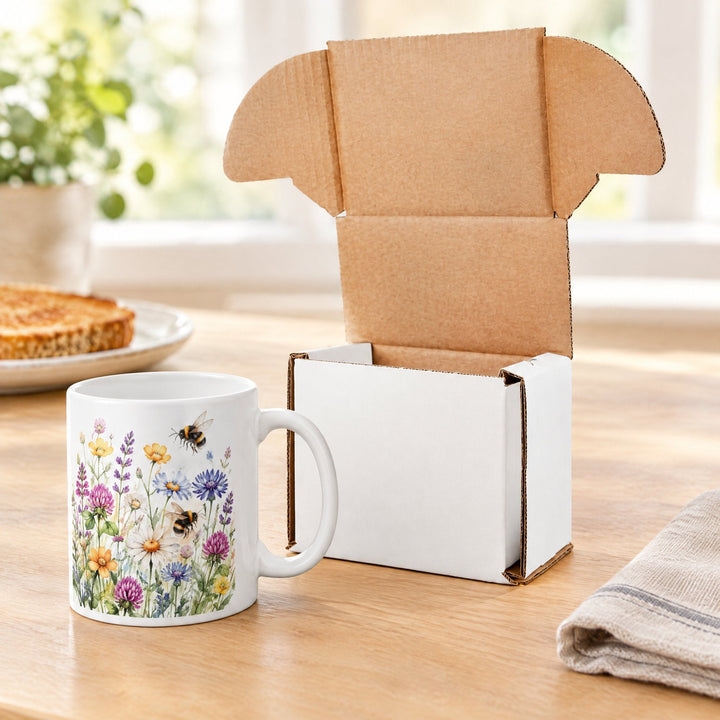 Smash proof mug boxes in use, on a wooden kitchen table