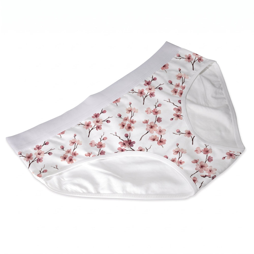 Sublimation underwear for women printed with a pattern of watercolour cherry-blossom sprigs