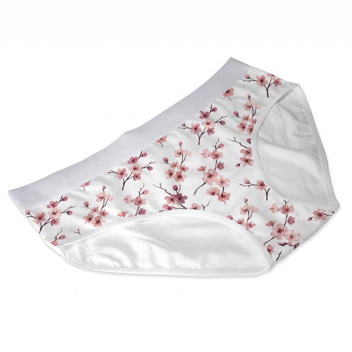 Sublimation underwear for women printed with a pattern of watercolour cherry-blossom sprigs