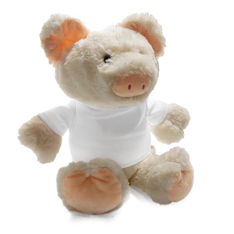 White pig plush toy with sublimation T-shirt, blank, polyester