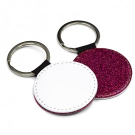 PU Leather Keyring - Round Rose Red