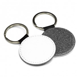 PU Leather Keyring  - Round Silver 